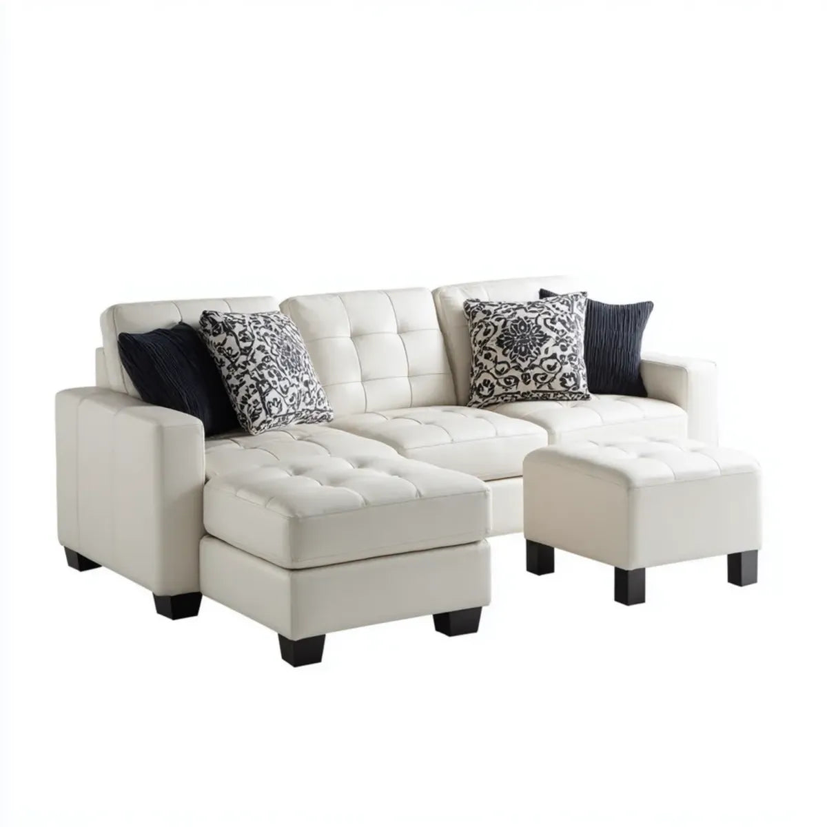 3-Sitzer Ecksofa Set mit Ottomane Weiß aus PU-Kunstleder L-Form 250 x 160 x 85 cm