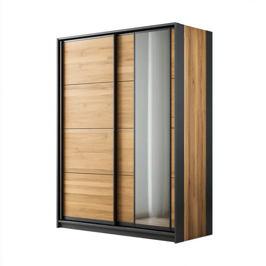 Schwebetürenschrank Eicheoptik Anthrazit mit Spiegel rechteckig 180 x 60 x 220 cm