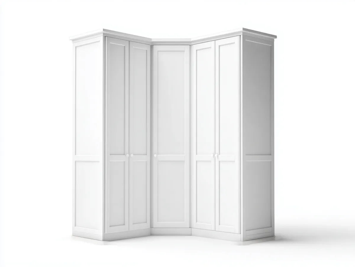 Eckkleiderschrank Weiß 200 x 200 x 60 x 220 cm aus Spanplatte mit 5 Drehtüren