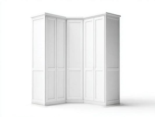 Eckkleiderschrank Weiß 200 x 200 x 60 x 220 cm aus Spanplatte mit 5 Drehtüren