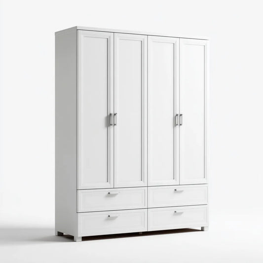 Kleiderschrank 4-türig Weiß 200 x 60 x 200 cm MDF Rechteckig mit 4 Schubladen
