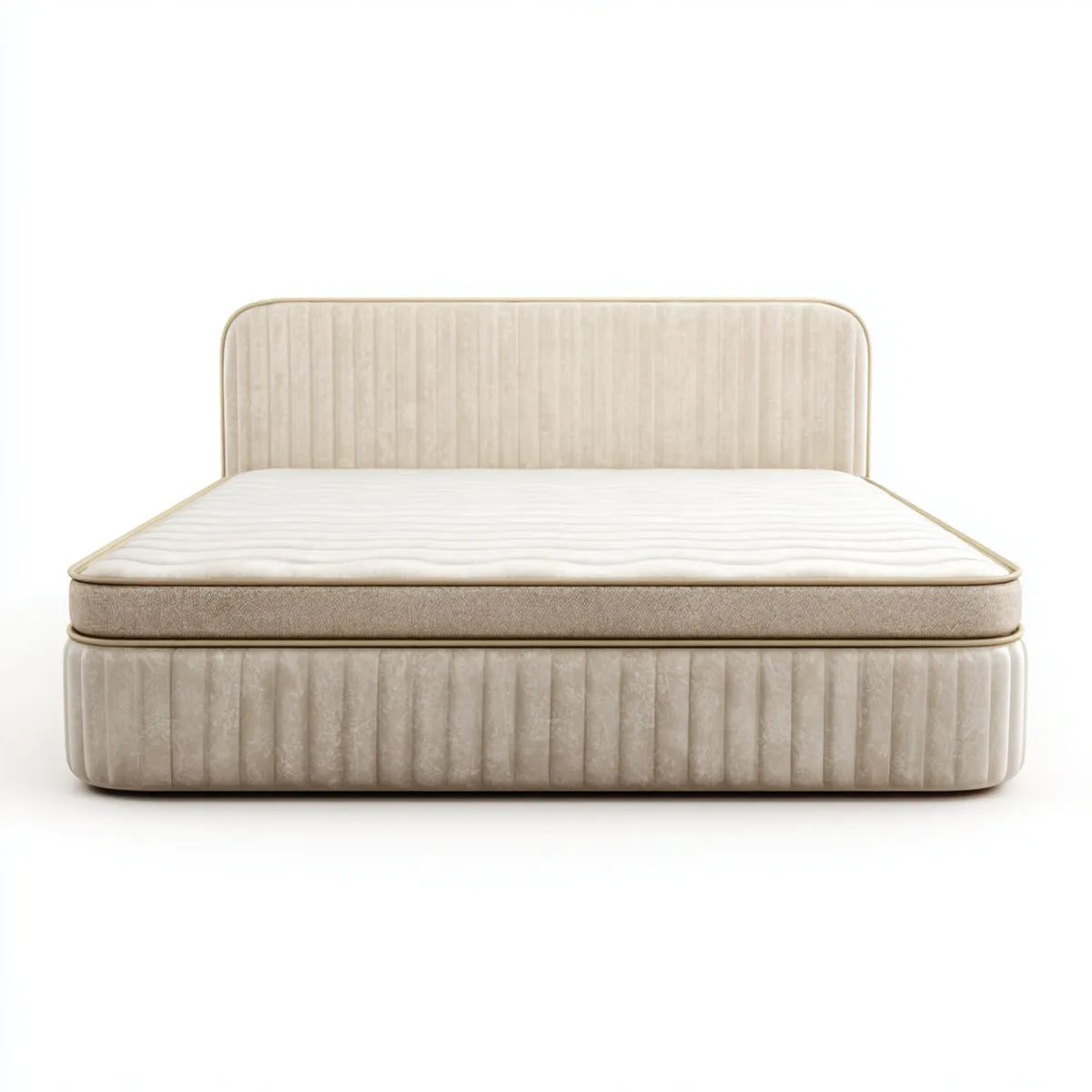 Polsterbett Doppelbett-Set Beige 180 x 200 cm Polyester-Samt Rechteckig mit Matratze