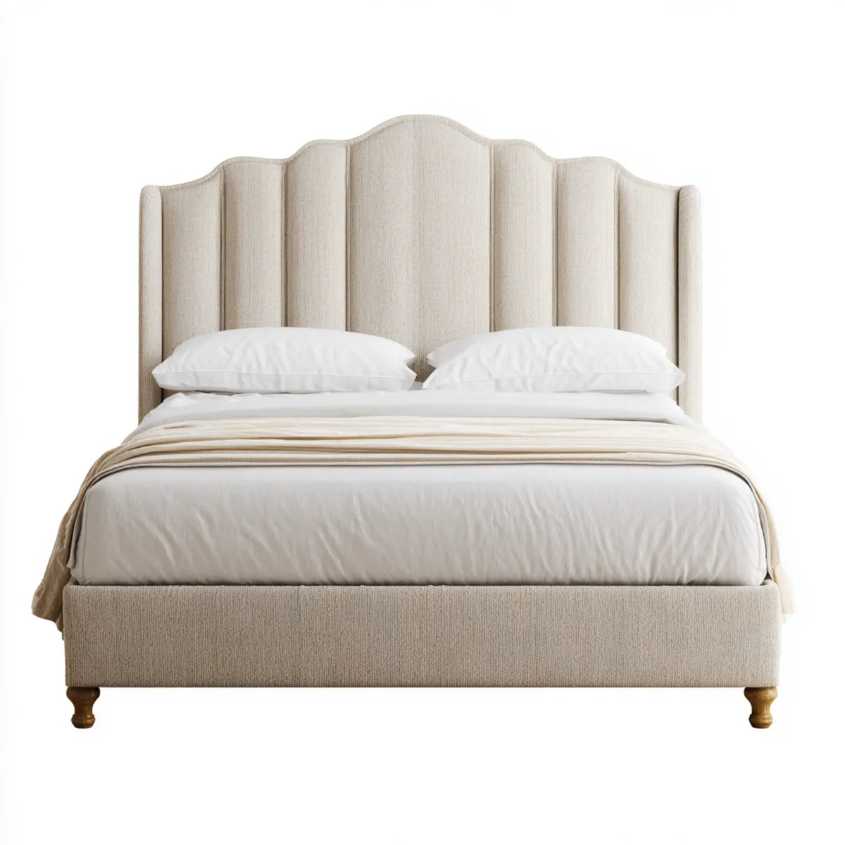Polsterbett Doppelbett Beige 180 x 200 cm Polyester mit geschwungenem Kopfteil
