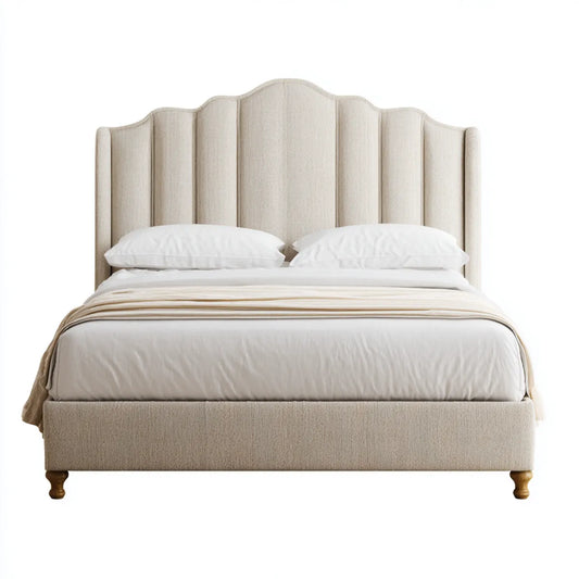 Polsterbett Doppelbett Beige 180 x 200 cm Polyester mit geschwungenem Kopfteil