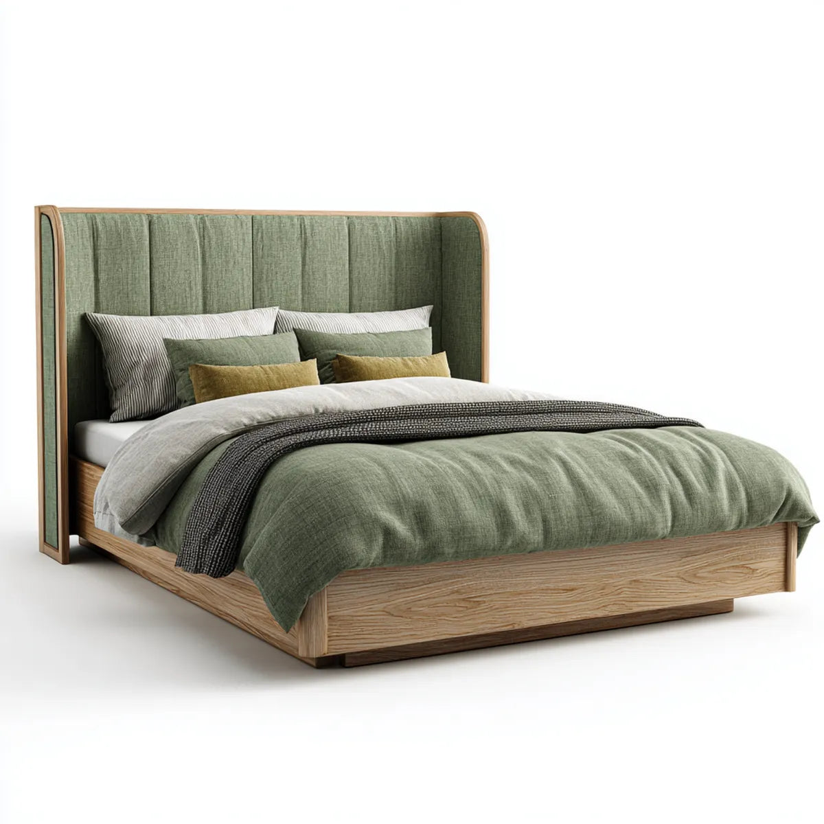 Doppelbett Bettgestell Grün Natur 180 x 200 cm Massivholz Polyester Rechteckig