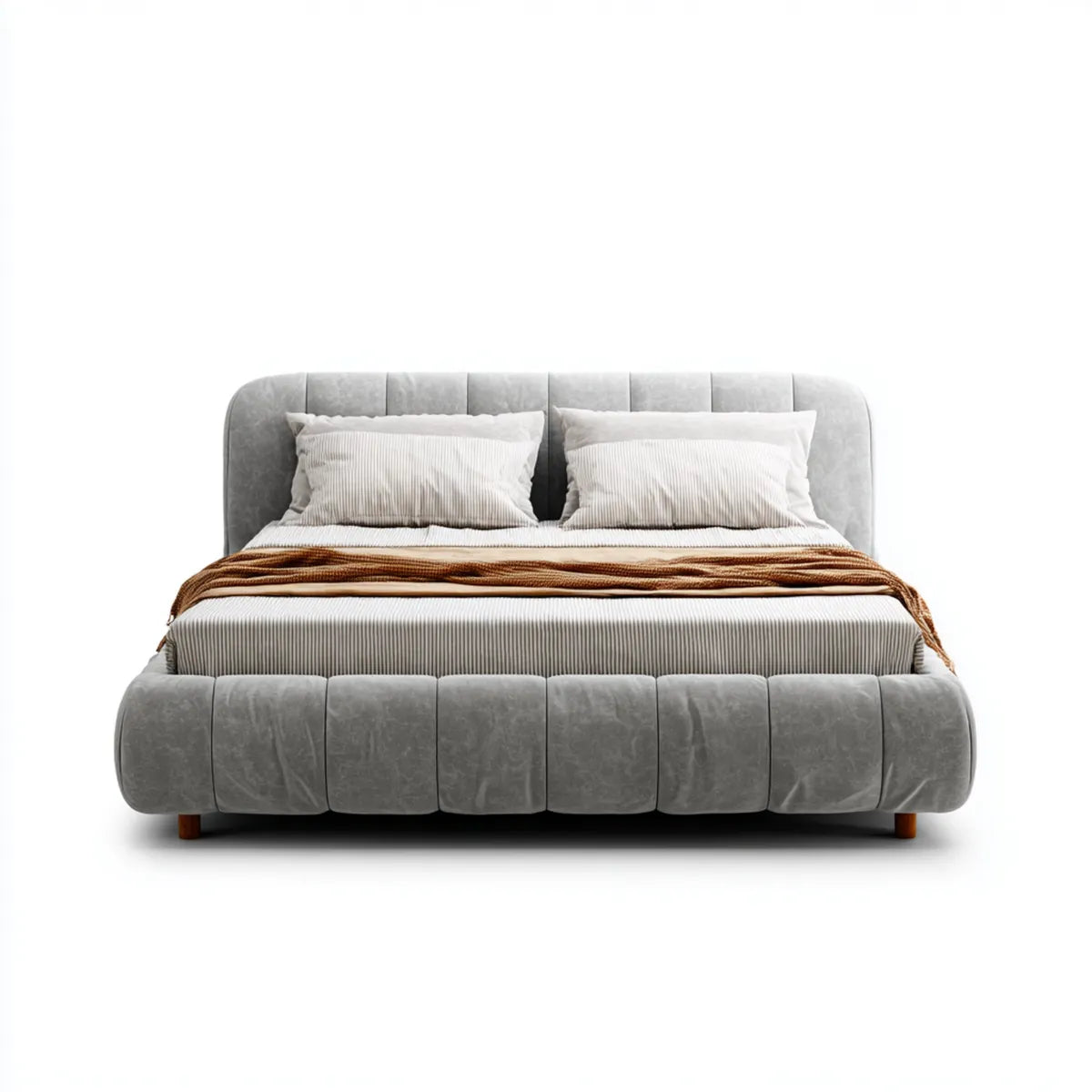 Polsterbett Doppelbett Grau 180 x 200 cm mit Samtbezug und abgerundetem Kopfteil