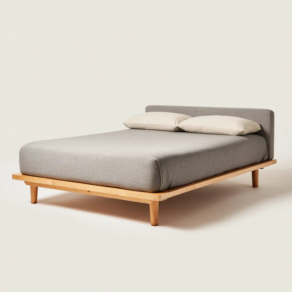 Doppelbett Bettgestell Grau Natur 160 x 200 cm mit gepolstertem Kopfteil aus Massivholz