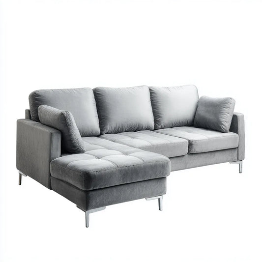 Ecksofa 3-Sitzer Grau 260 x 160 x 85 cm Polyester Samt L-Form mit Recamiere