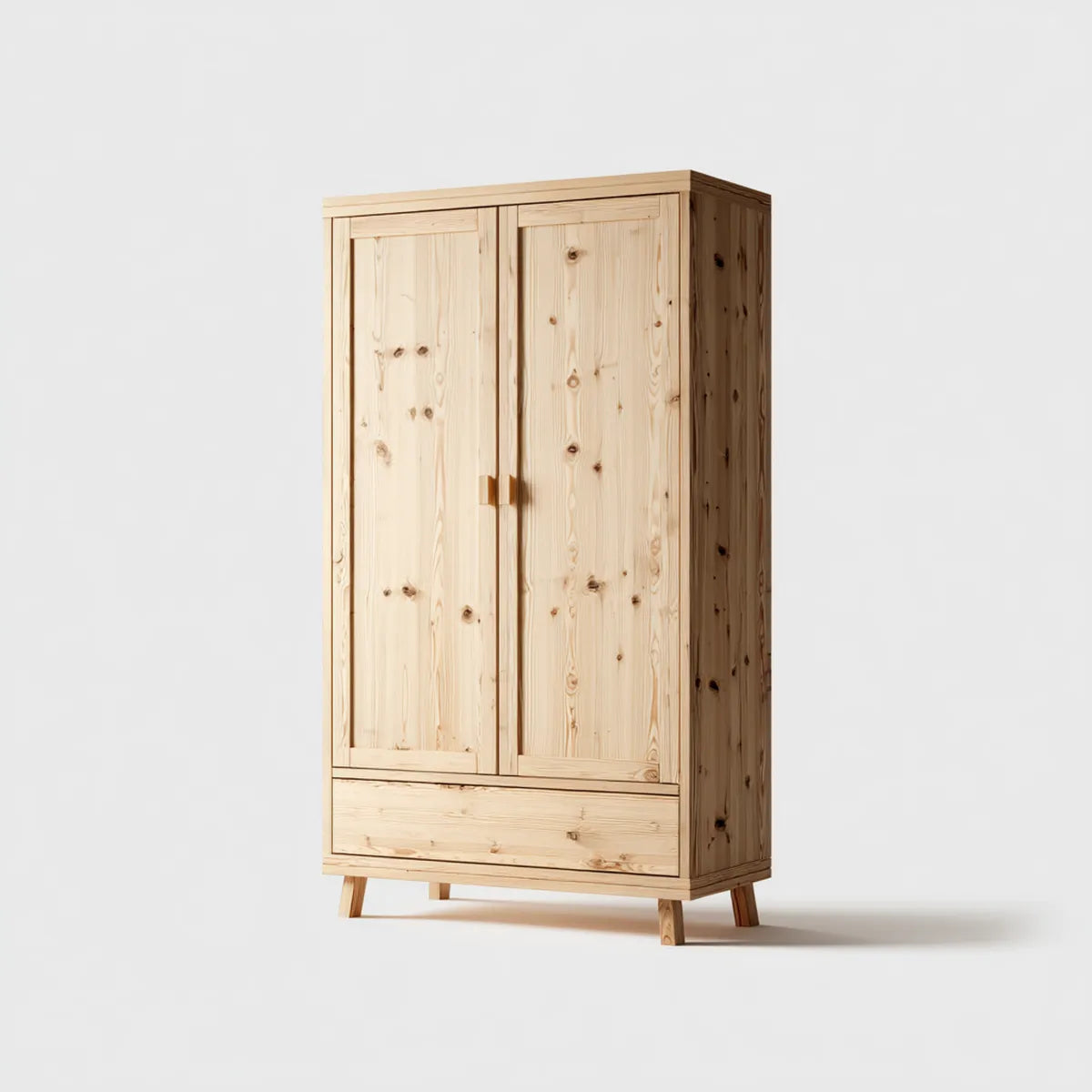 Kleiderschrank 2-türig Natur Kiefer Massivholz rechteckig 100 x 55 x 190 cm mit Schublade