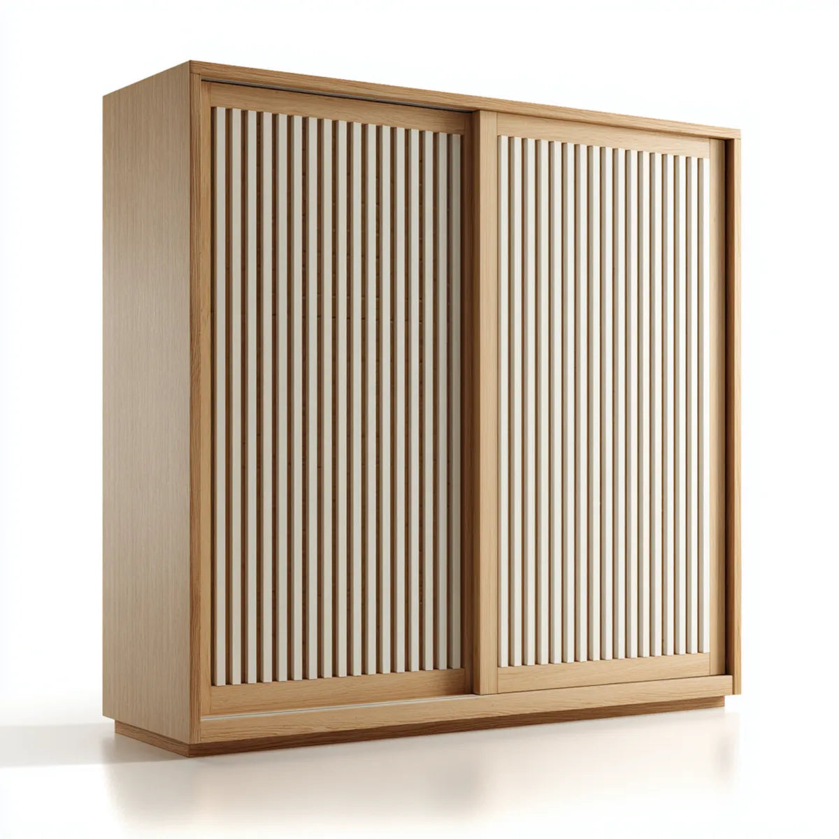 Kleiderschrank mit 2 Schiebetüren Natur 200 x 60 x 200 cm MDF mit Eichenfurnier rechteckig