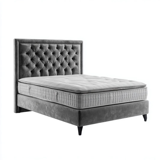 Boxspringbett Grau 180 x 200 cm mit Taschenfederkernmatratze Polyester-Samt Rechteckig